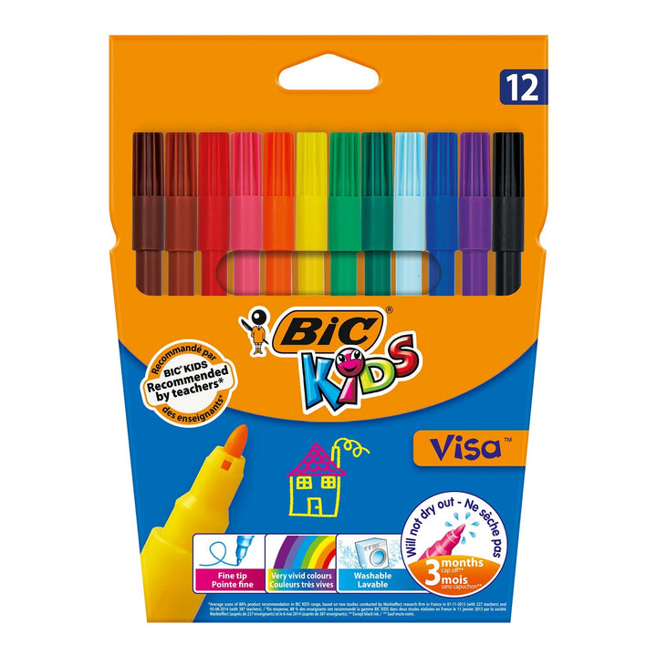 BIC 888695 - Estuche 12 Rotuladores de Colores Lavables, VISA KIDS. Seguridad EN71