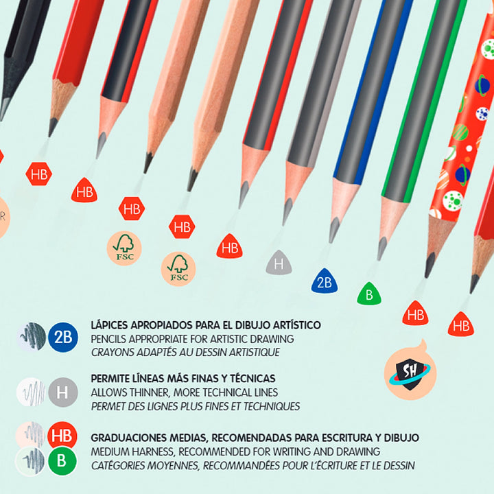 MILAN - Blíster con 3 Lápices de Grafito Hexagonales HB FSC, Goma 430 y Sacapuntas