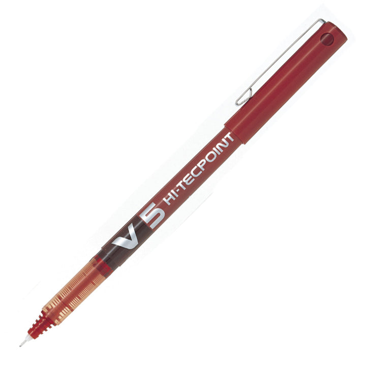 PILOT - Set de 6 Bolígrafos Roller V5 HI-TECPOINT Punta Extra Fina 0.5 mm. Rojo