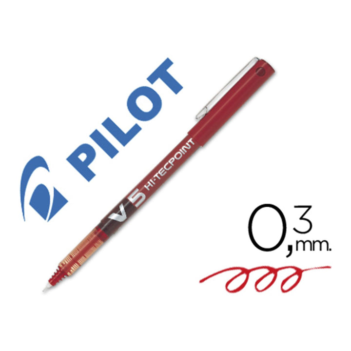 Bolígrafo Roller Ball de Punta Extra Fina PILOT V5 HI-TECPOINT 0.5 mm, Tinta Gel Rojo