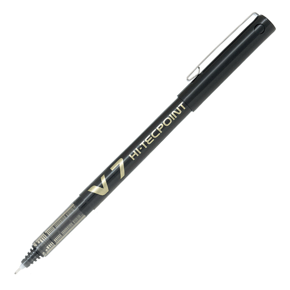 PILOT- Set de 6 Bolígrafos Roller V7 HI-TECPOINT Punta Fina 0.7 mm. Negro
