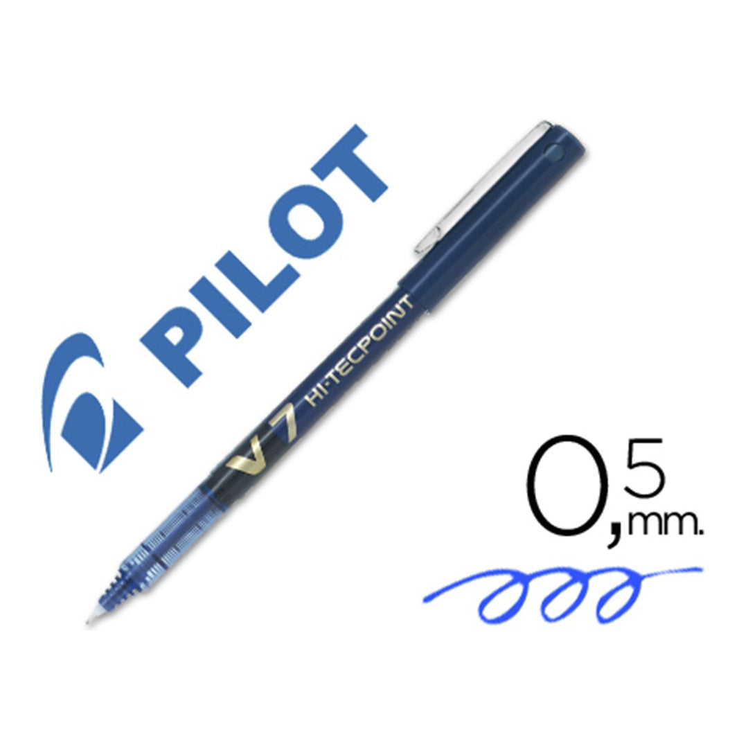 PILOT- Set de 6 Bolígrafos Roller V7 HI-TECPOINT Punta Fina 0.7 mm. Azul