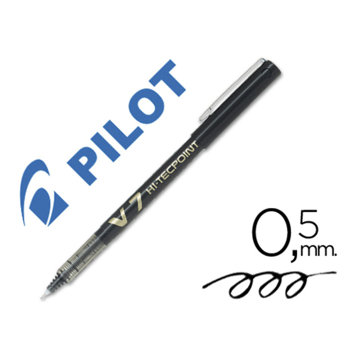 PILOT- Set de 6 Bolígrafos Roller V7 HI-TECPOINT Punta Fina 0.7 mm. Negro
