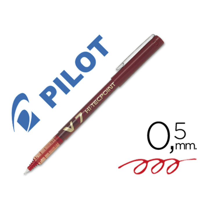 PILOT- Set de 6 Bolígrafos Roller V7 HI-TECPOINT Punta Fina 0.7 mm. Rojo