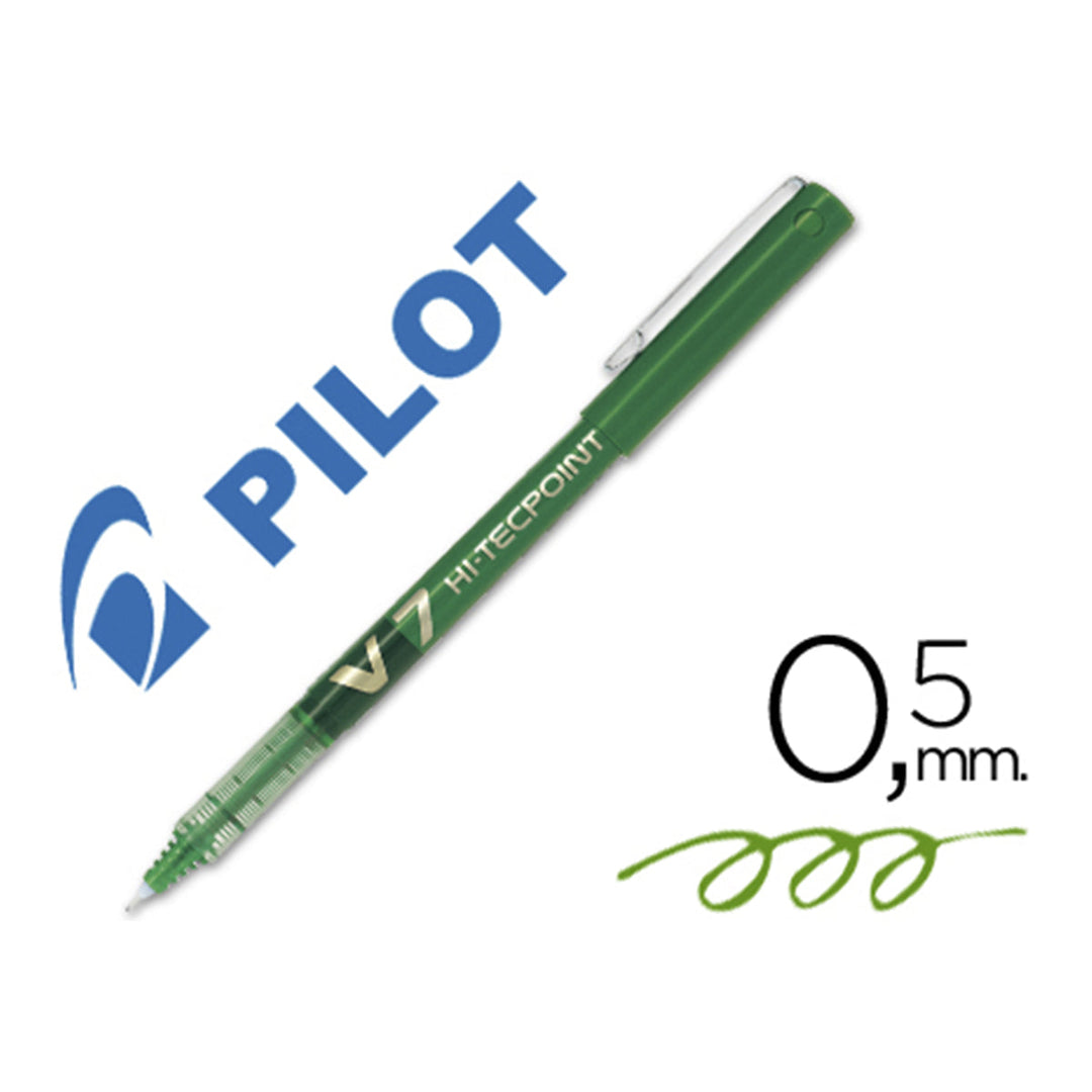 PILOT- Set de 6 Bolígrafos Roller V7 HI-TECPOINT Punta Fina 0.7 mm. Verde