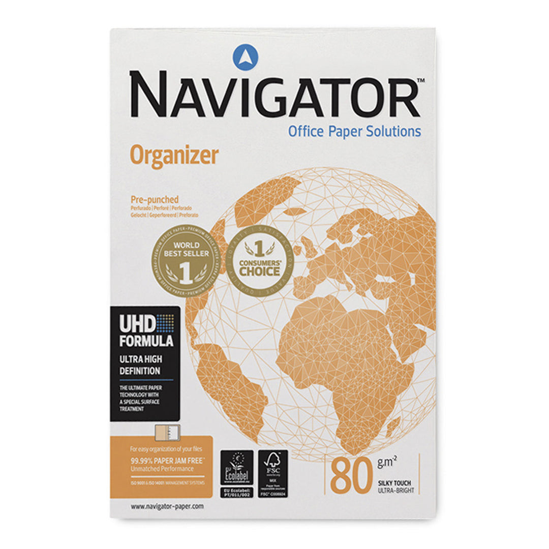 NAVIGATOR NAV-80-A4 - Papel 4 Taladros, Ink-Jet y Laser DIN A4 80g 500 Hojas