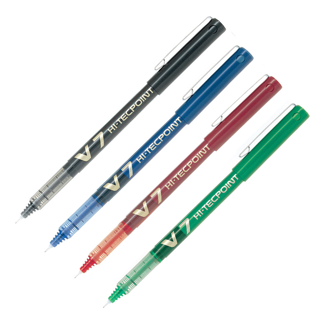 PILOT- Set de 6 Bolígrafos Roller V7 HI-TECPOINT Punta Fina 0.7 mm. Negro