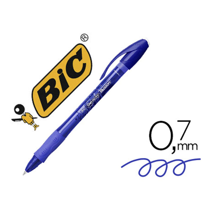BIC Gel-ocity Illusion - Bolígrafo Borrable y Recargable de 0.7mm con Grip. Tinta del Gel. Azul