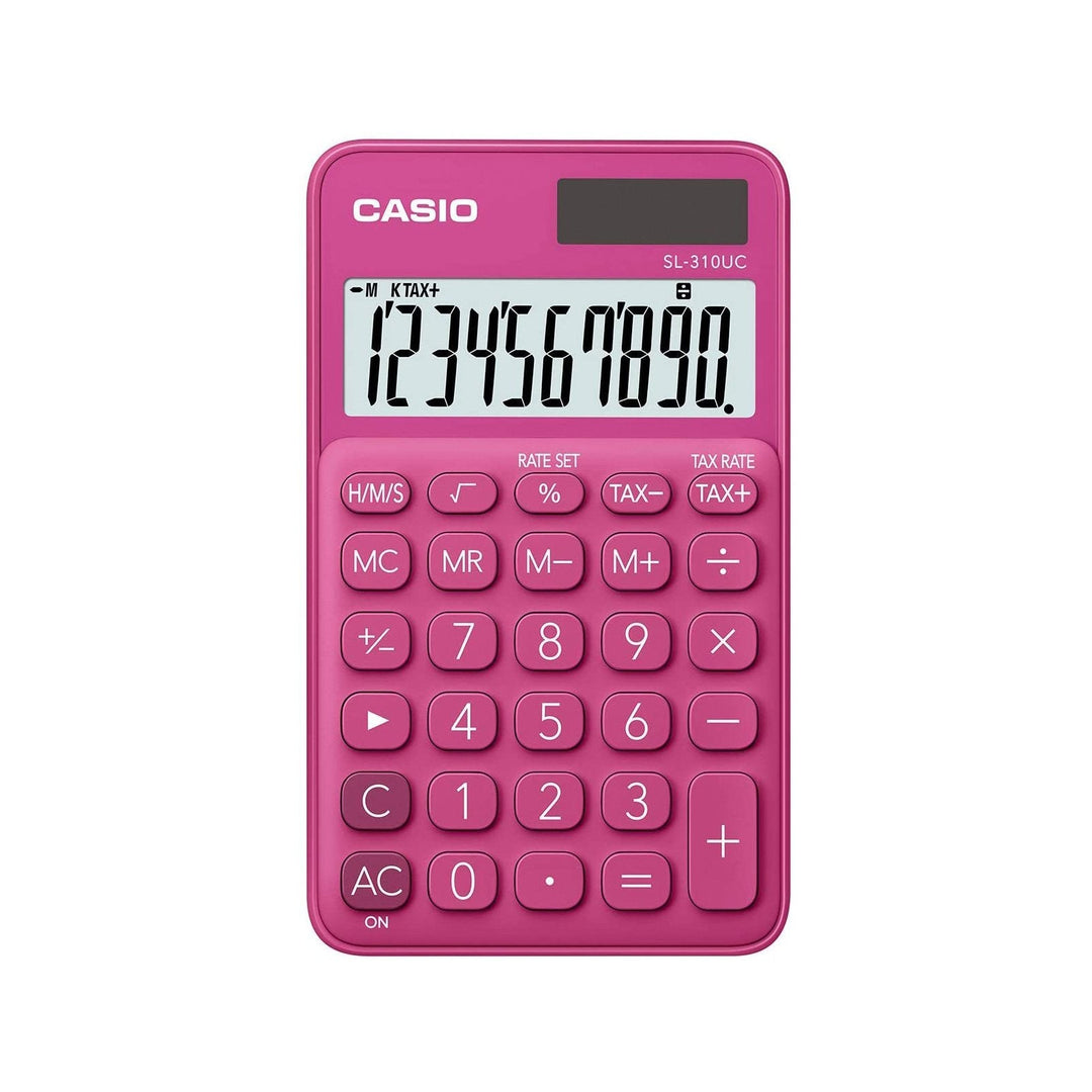 CASIO SL-310UC-RD - Calculadora de Bolsillo 10 Dig. con Estuche, Solar y Batería. Fucsia