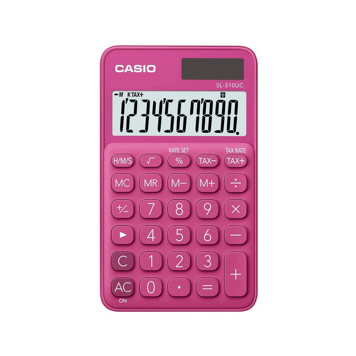 CASIO SL-310UC-RD - Calculadora de Bolsillo 10 Dig. con Estuche, Solar y Batería. Fucsia