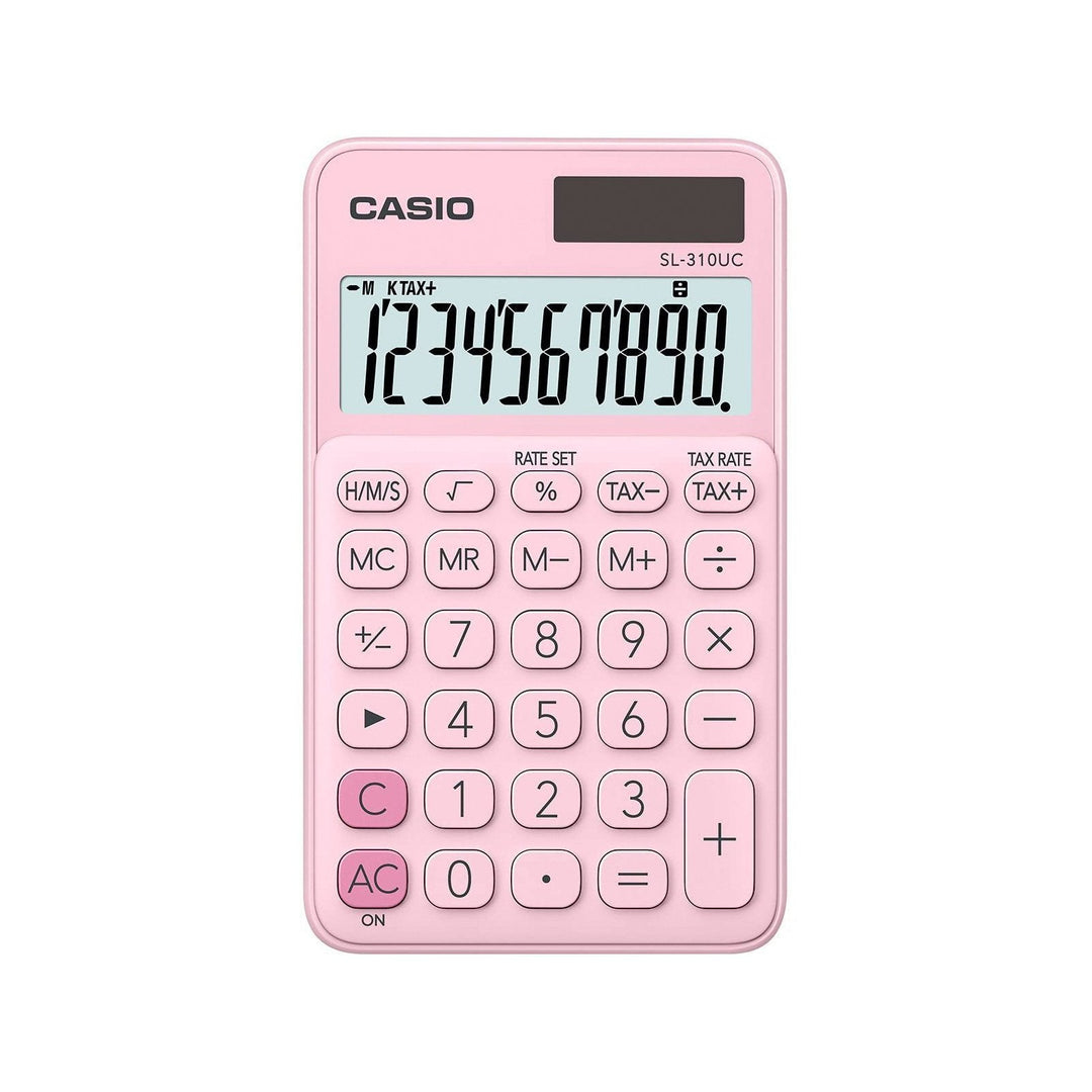 CASIO SL-310UC-RD - Calculadora de Bolsillo 10 Dig. con Estuche, Solar y Batería. Fucsia