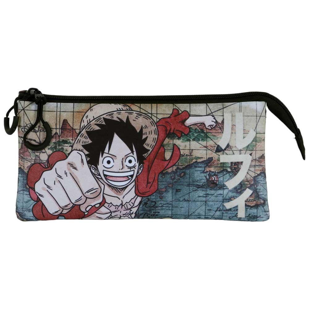 ONE PIECE 2.0 Map - Estuche Escolar Triple Portatodo con 2 Cremalleras. Marrón