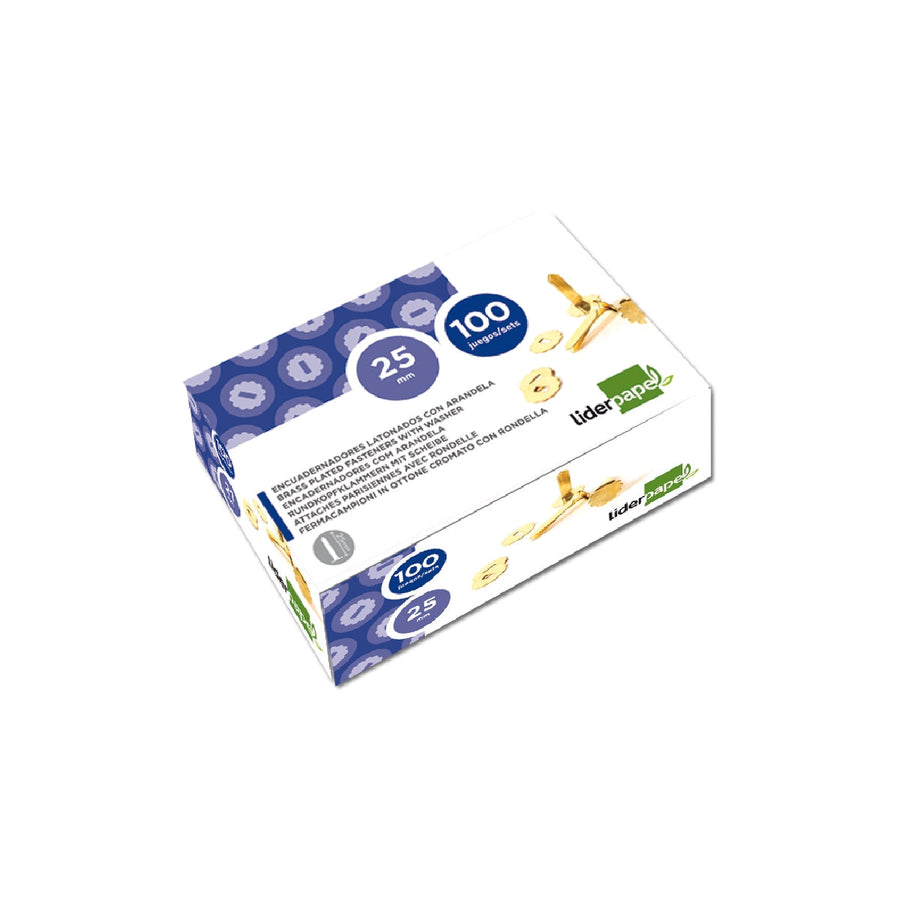 LIDERPAPEL - Encuadernadores Liderpapel Latonados Con Arandela 25 mm Caja de 100 Unidades