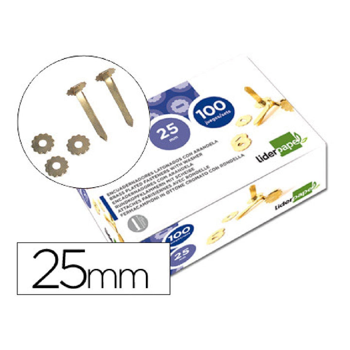 LIDERPAPEL - Encuadernadores Liderpapel Latonados Con Arandela 25 mm Caja de 100 Unidades