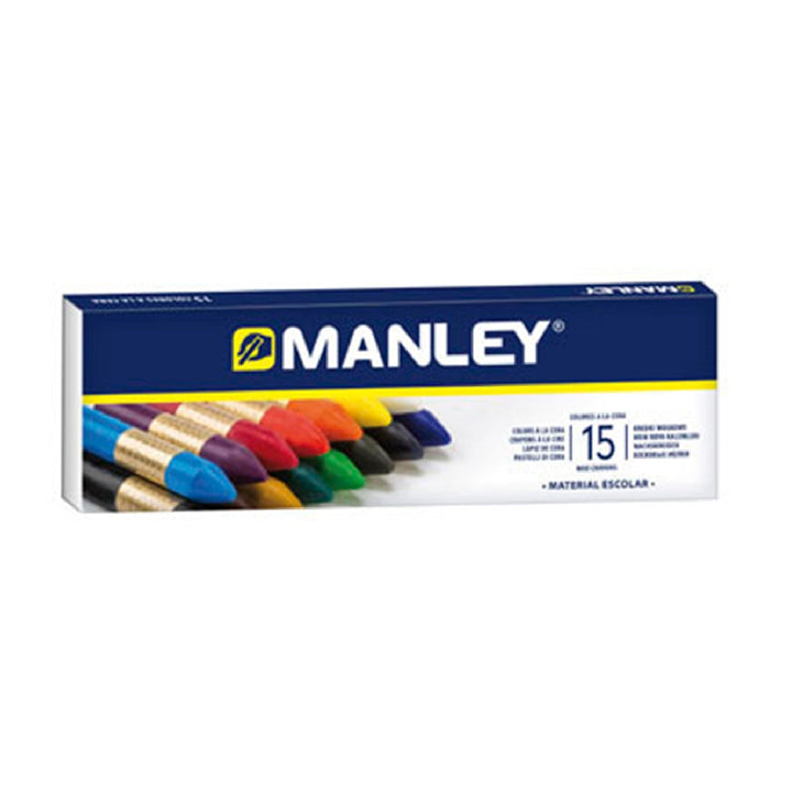 MANLEY - Lapices Cera Manley Caja de 15 Colores Surtidos