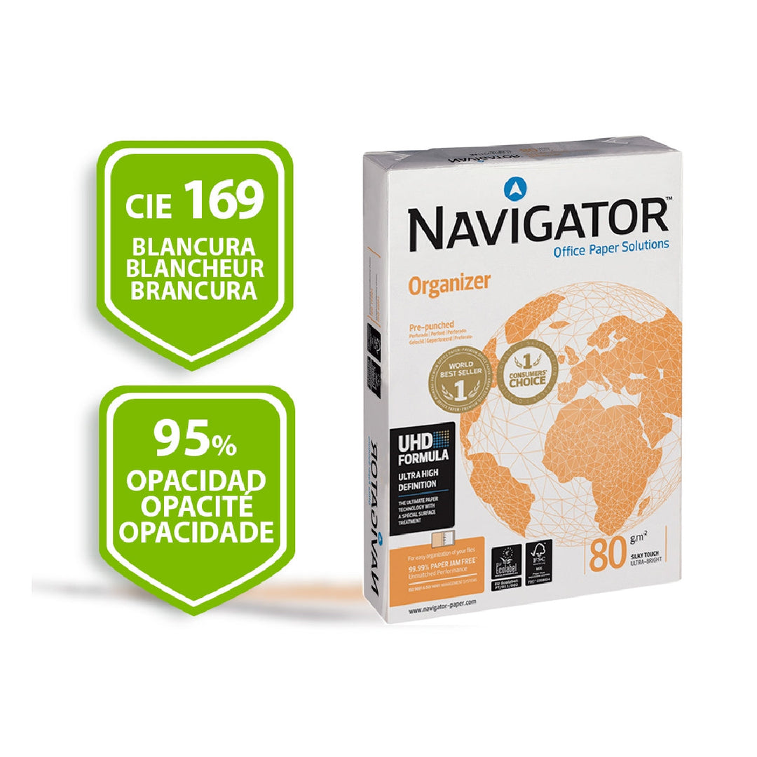 NAVIGATOR - Papel Fotocopiadora Navigator Din A4 80 Gramos -4 Taladros Papel Multiuso Ink-Jet y Laser-Paquete de 500 Hojas