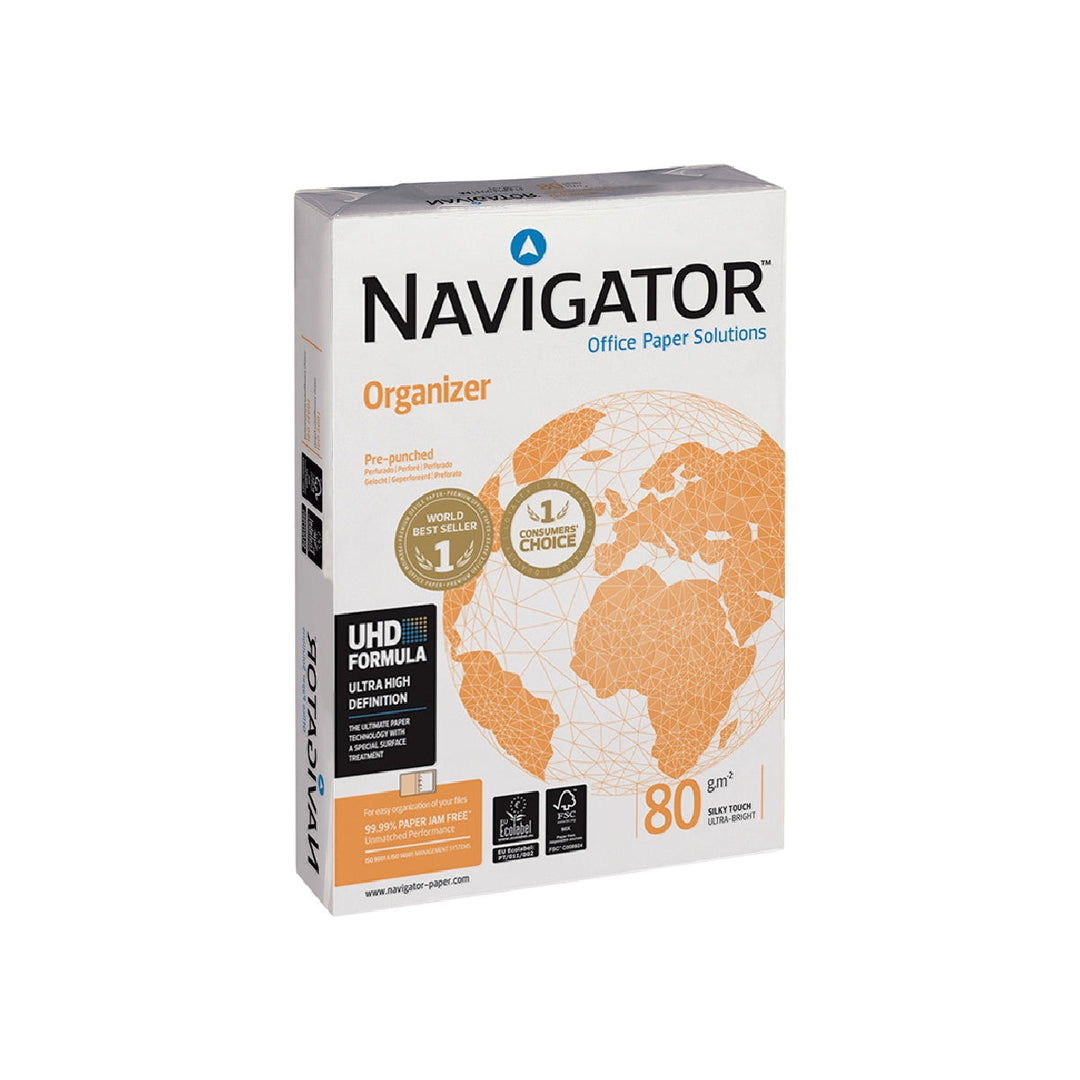 NAVIGATOR - Papel Fotocopiadora Navigator Din A4 80 Gramos -4 Taladros Papel Multiuso Ink-Jet y Laser-Paquete de 500 Hojas