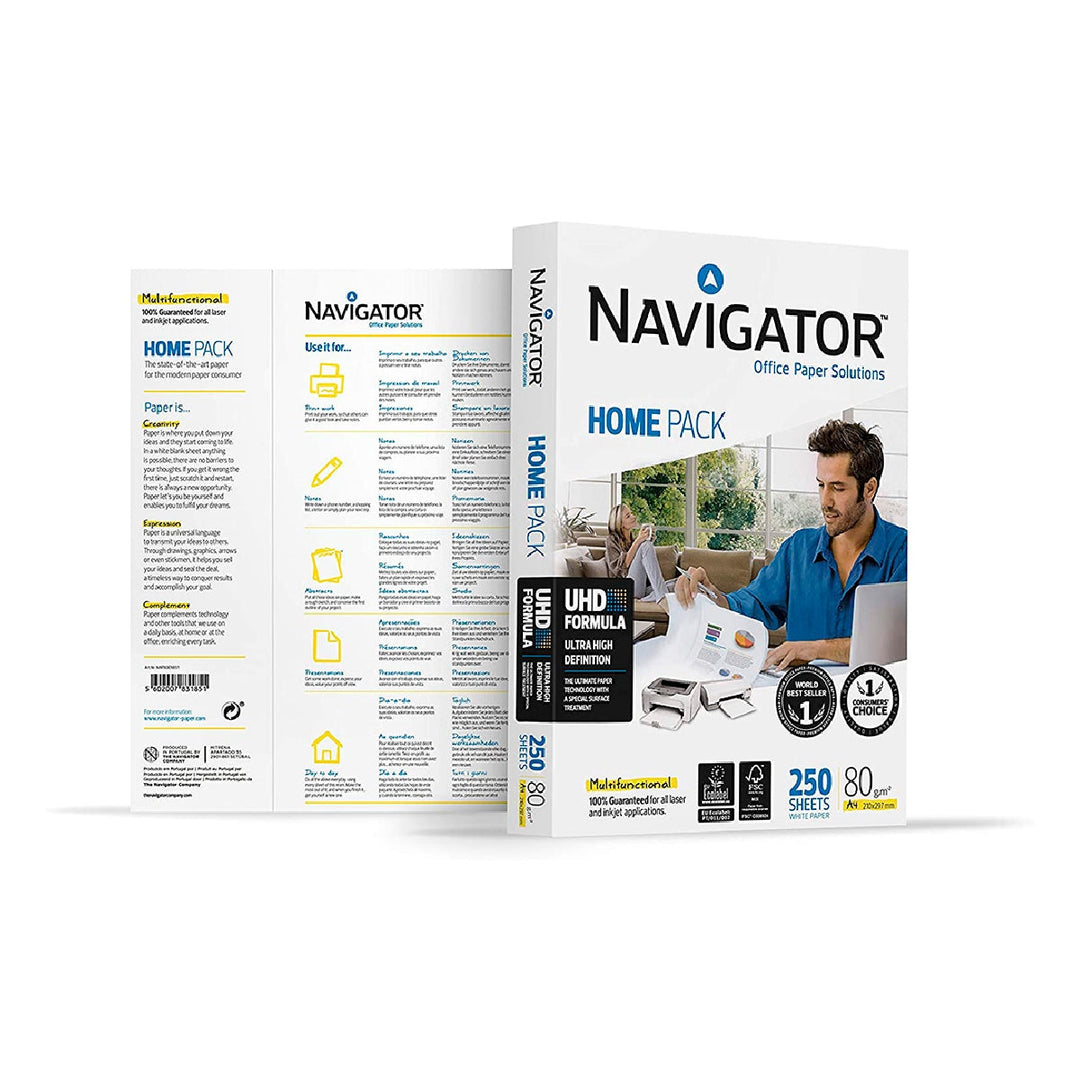 NAVIGATOR - Papel Fotocopiadora Navigator Home Pack Din A4 80 Gramos Paquete de 250 Hojas