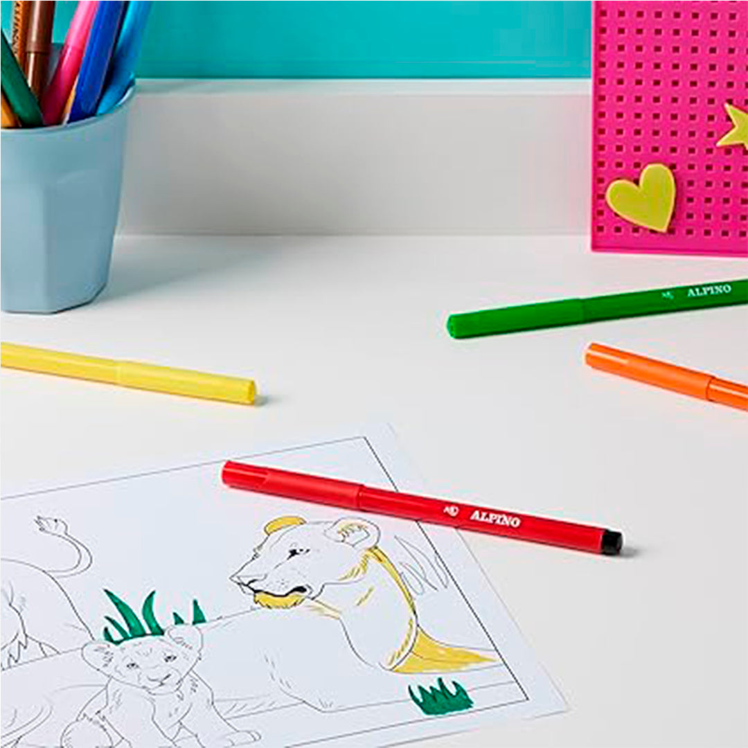 ALPINO - Caja de 12 Rotuladores de Colores con Punta Resistente de 3mm Tinta Lavable