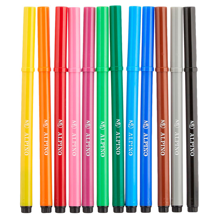 ALPINO - Caja de 12 Rotuladores de Colores con Punta Resistente de 3mm Tinta Lavable