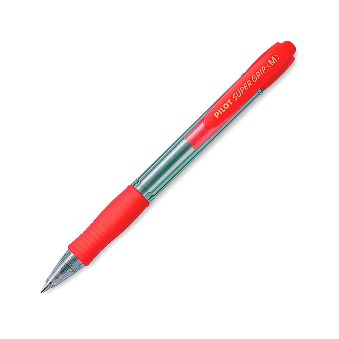 PILOT - Caja de 10 Bolígrafos Super Grip Retráctil de Punta Media Tinta en Aceite. Rojo