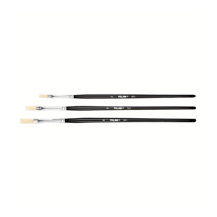 MILAN - Set de 3 Pinceles de Chungking planos con Mango Corto. Negro