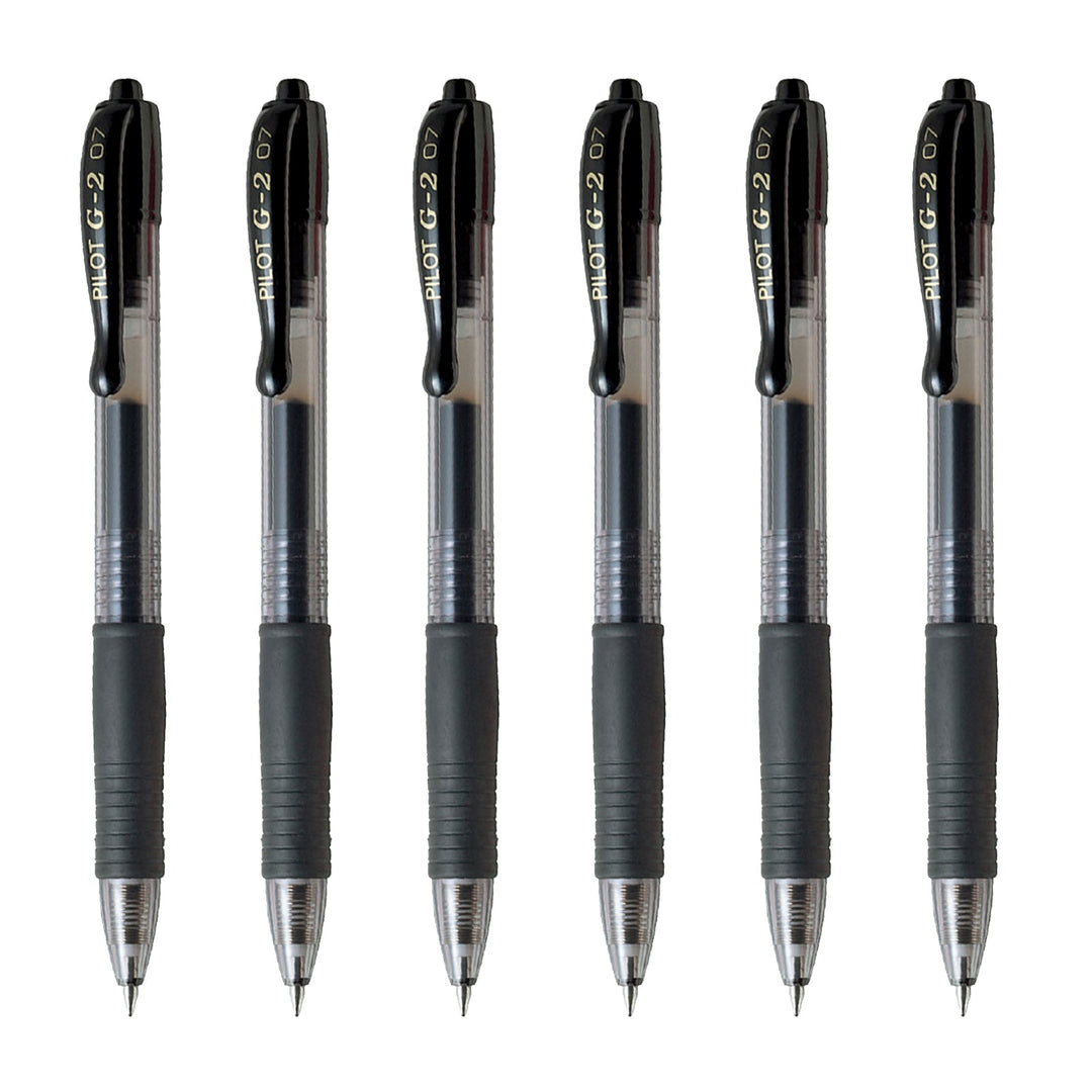 PILOT - Set de 6 Bolígrafos G-2 Roller Retráctil Punta Fina 0.7 mm Tinta de Gel. Negro