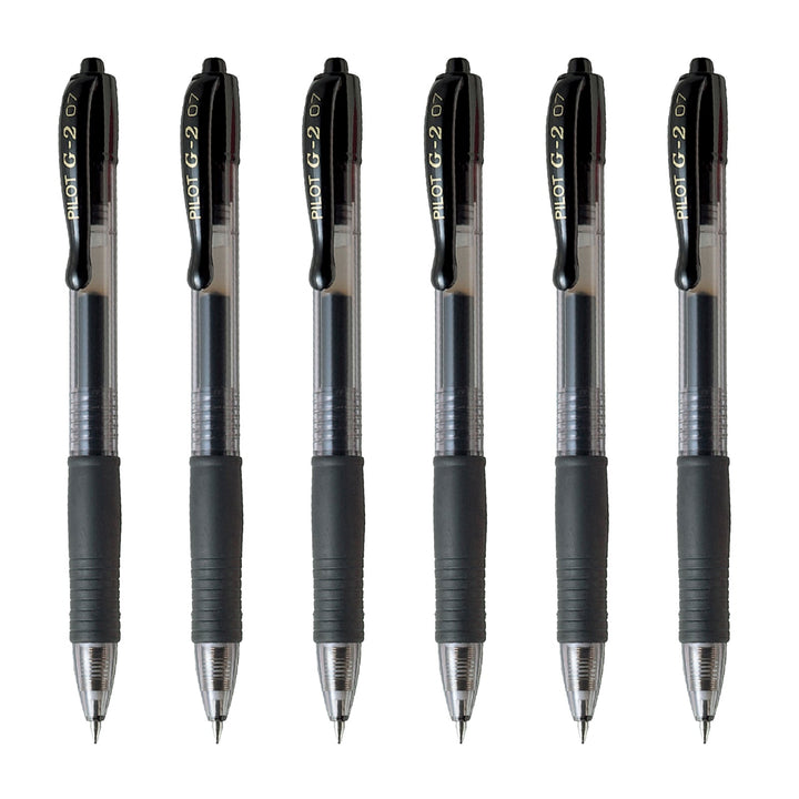 PILOT - Set de 6 Bolígrafos G-2 Roller Retráctil Punta Fina 0.7 mm Tinta de Gel. Negro