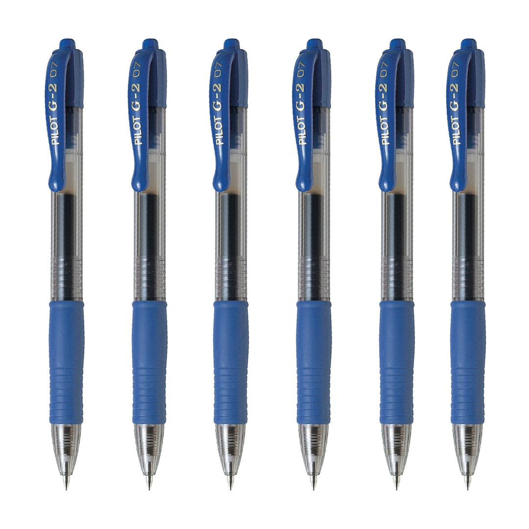 PILOT - Set de 6 Bolígrafos G-2 Roller Retráctil Punta Fina 0.7 mm Tinta de Gel. Azul