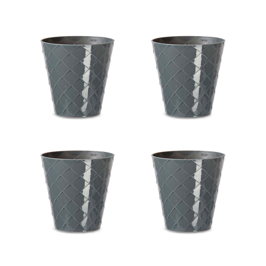 Areca Palm - Set de 4 Macetas Redondas Decorativas 11 cm con Textura. Gris