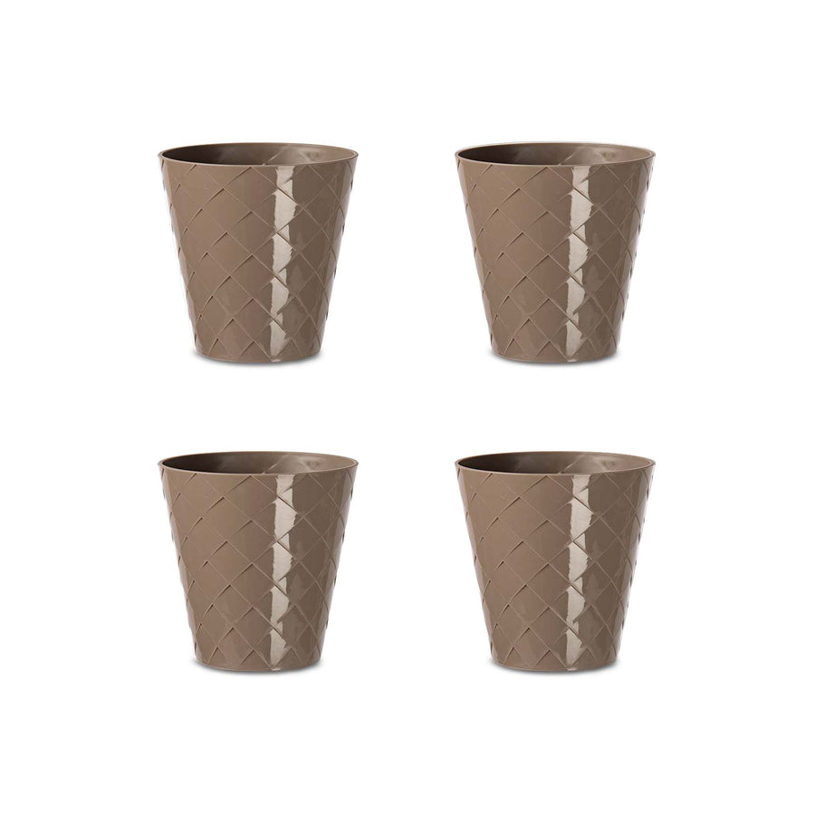 Areca Palm - Set de 4 Macetas Redondas Decorativas 9.5 cm con Textura. Taupe