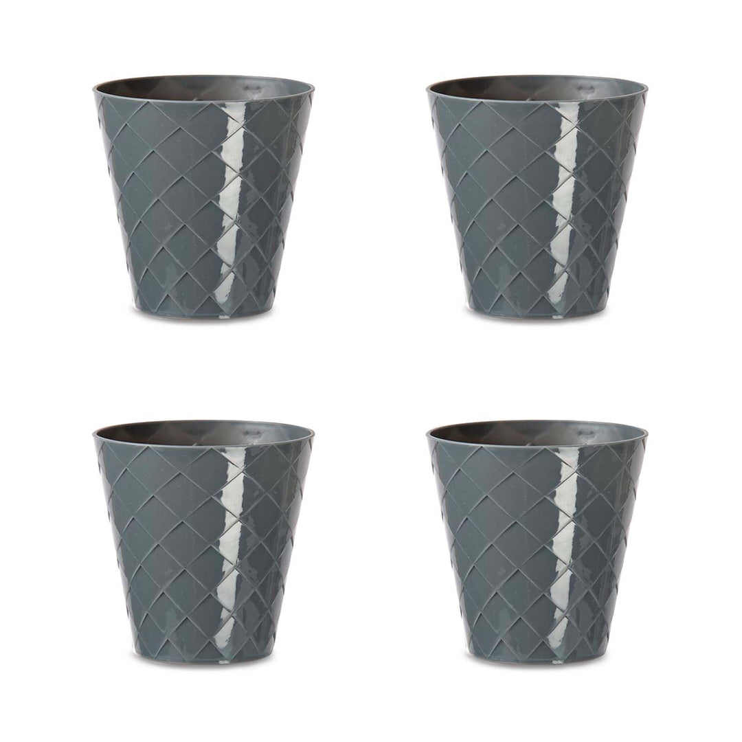 Areca Palm - Set de 4 Macetas Redondas Decorativas 13 cm con Textura. Gris