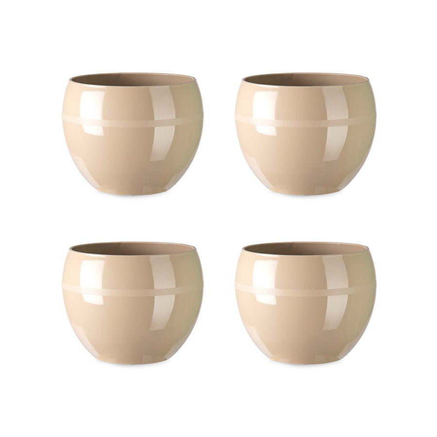 Areca Coco - Set de 4 Macetas Redondas Decorativas 14 cm con Acabado Brillante. Taupe