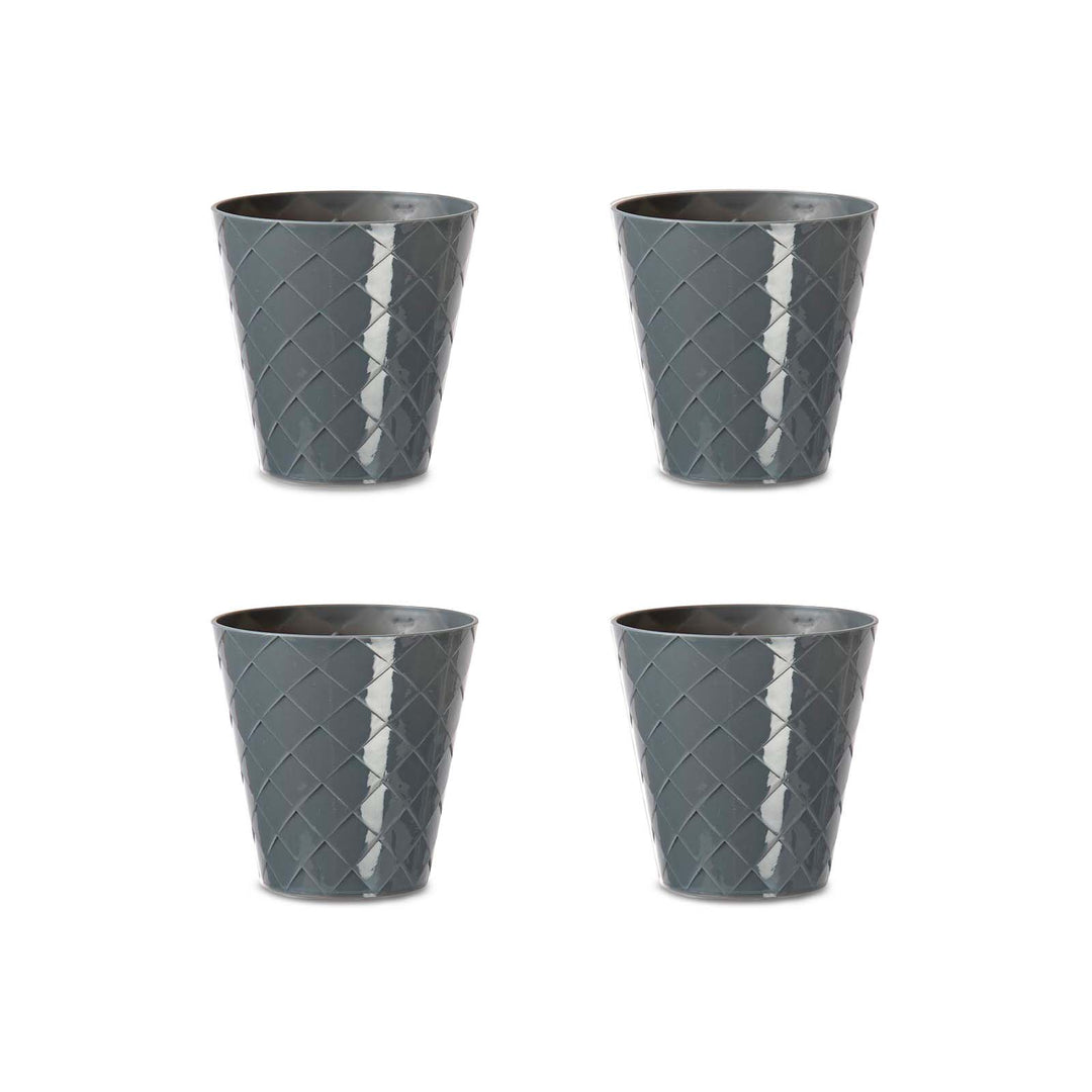 Areca Palm - Set de 4 Macetas Redondas Decorativas 9.5 cm con Textura. Gris