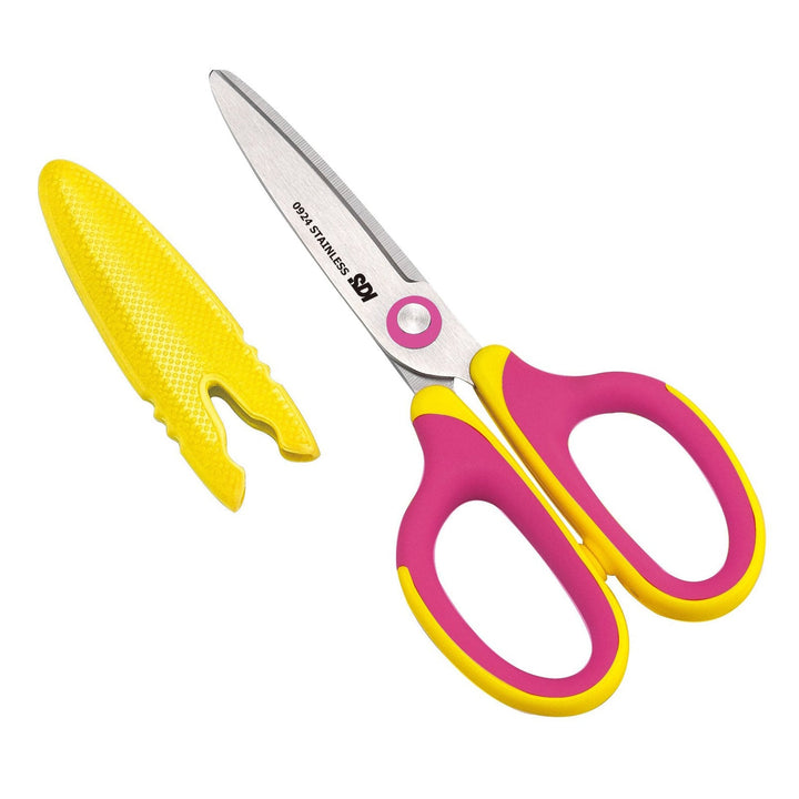 SDI Small Hands - Tijeras Infantiles con Punta Roma y Cubierta Protectora, 13 cm. Amarillo y Rosa
