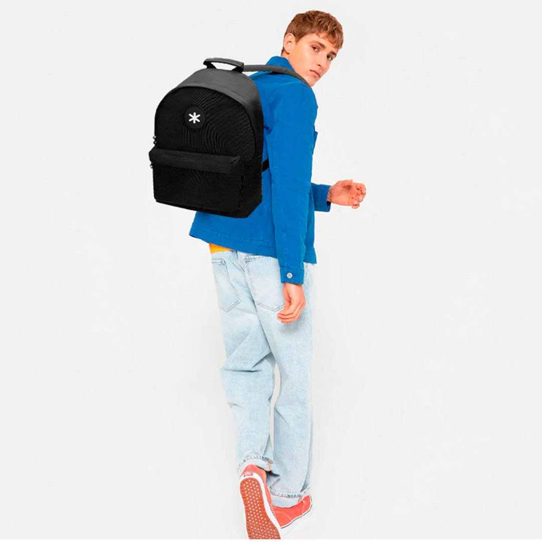 ANTARTIK - Conjunto Escolar con Mochila y Estuche Triple 2 Cremalleras. Negro