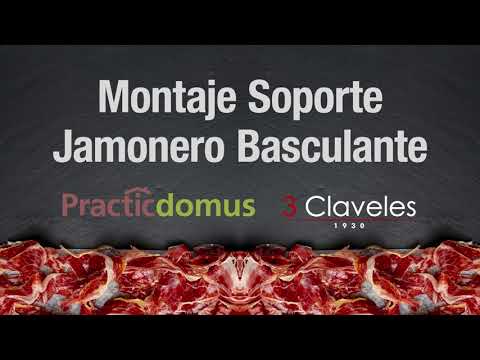 3 Claveles - Kit Soporte Jamonero Basculante de Acero y Madera Bambú. Cuchillos y Chaira