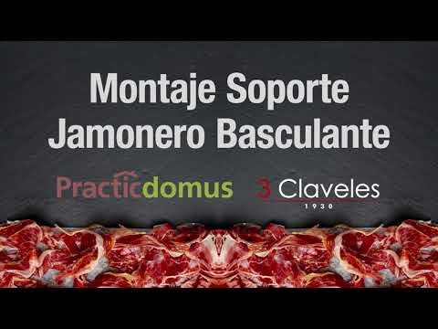 3 Claveles - Kit Soporte Jamonero Basculante en Acero y Madera con Cuchillos y Chaira