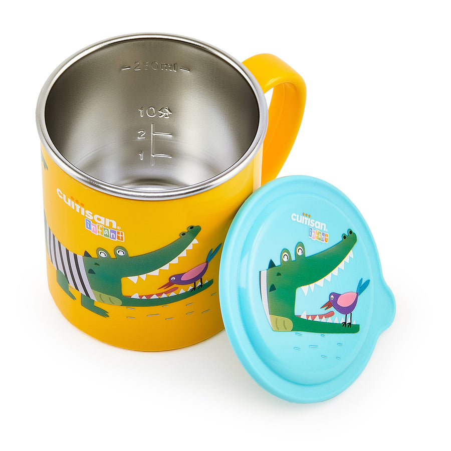 Cuitisan Baby - Taza Infantil de 0.3L en Cromosteel con Tapa. Apta Microondas. Amarillo