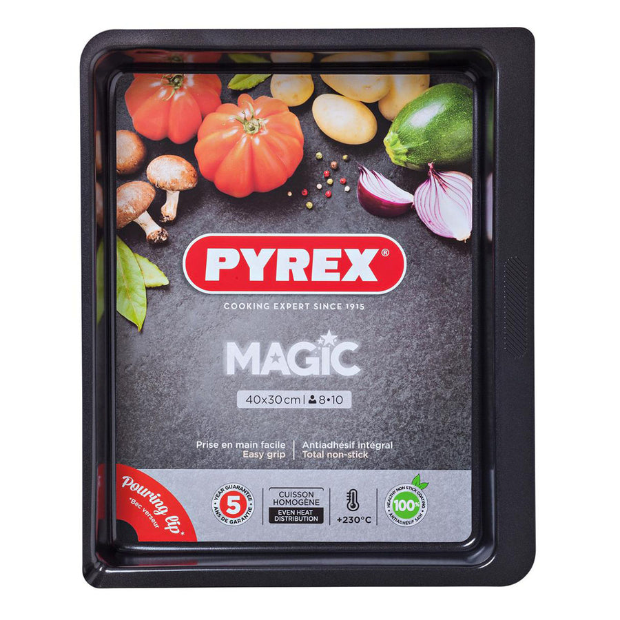 PYREX Magic - Fuente para Hornear Rectangular en Acero Antiadherente 40 x 31 cm