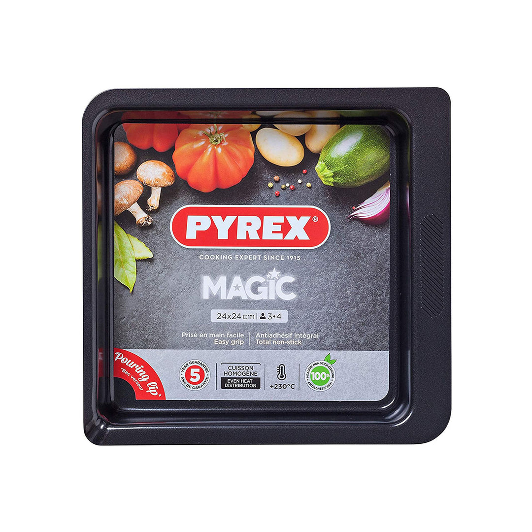 PYREX Magic - Fuente para Hornear Cuadrada en Acero Antiadherente 24 x 24 cm