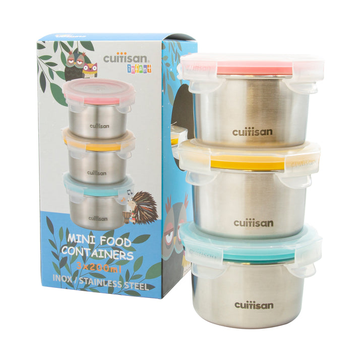 Cuitisan Baby - Lote de 3 Recipientes Infantiles Redondos en Acero Inoxidable de 0.2L