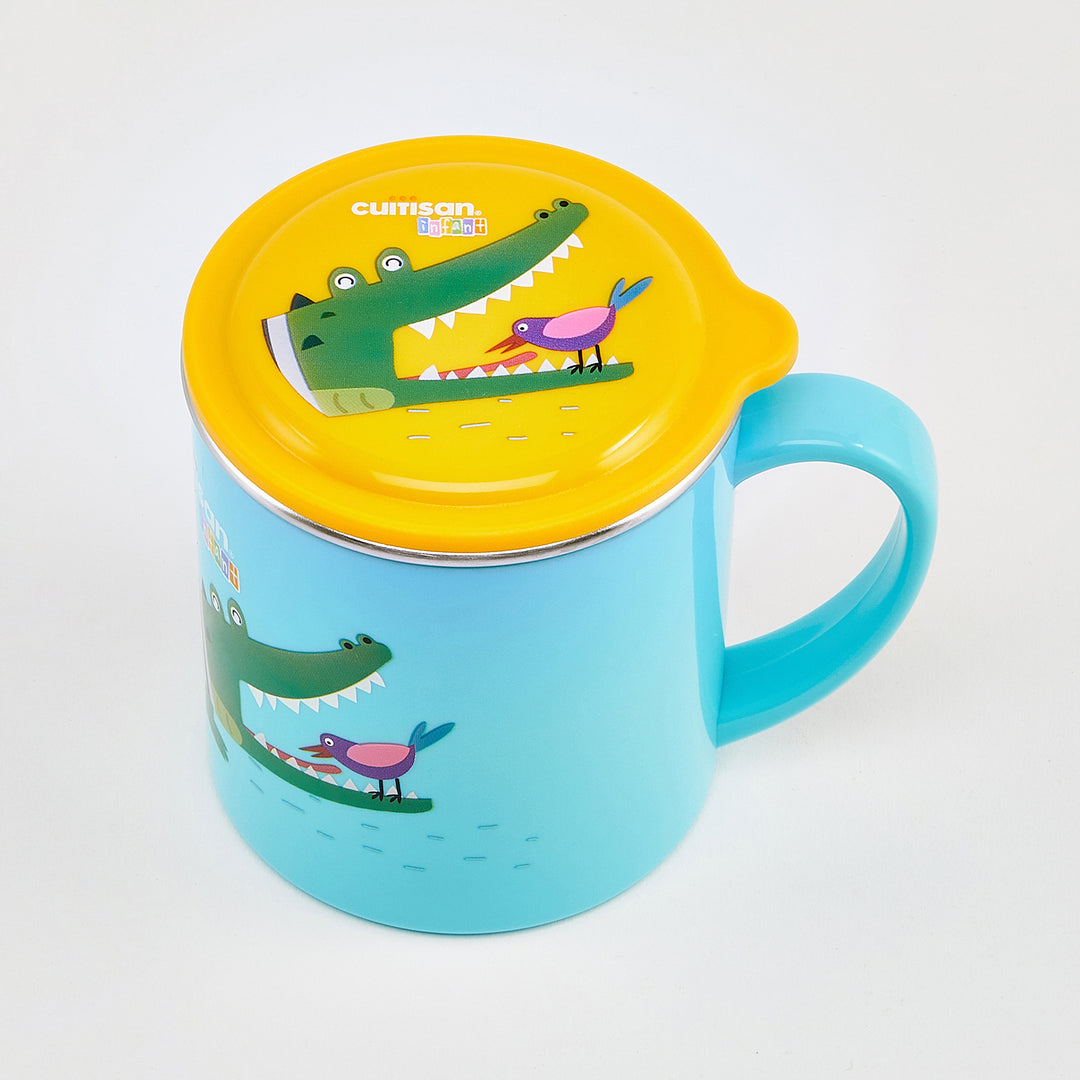 Cuitisan Baby - Taza Infantil de 0.3L en Cromosteel con Tapa. Apta Microondas. Azul