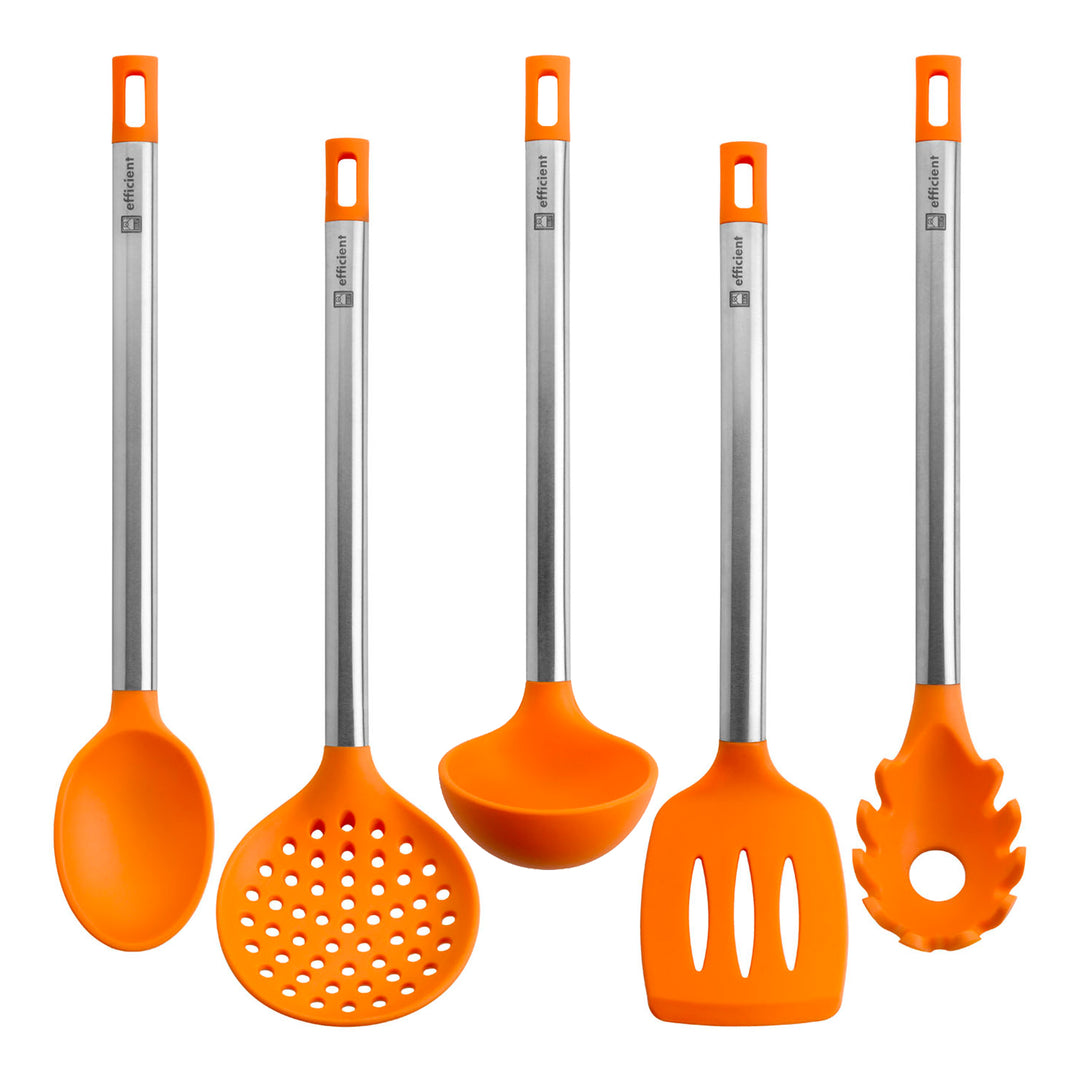 BRA Efficient - Set de 5 Utensilios de Cocina en Silicona con Mango en Acero Inoxidable