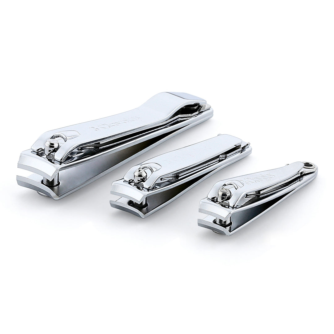 3 Claveles - Lote 3 Cortaúñas Cromados Con Lima Para Manos y Pies. Acabado Metálico