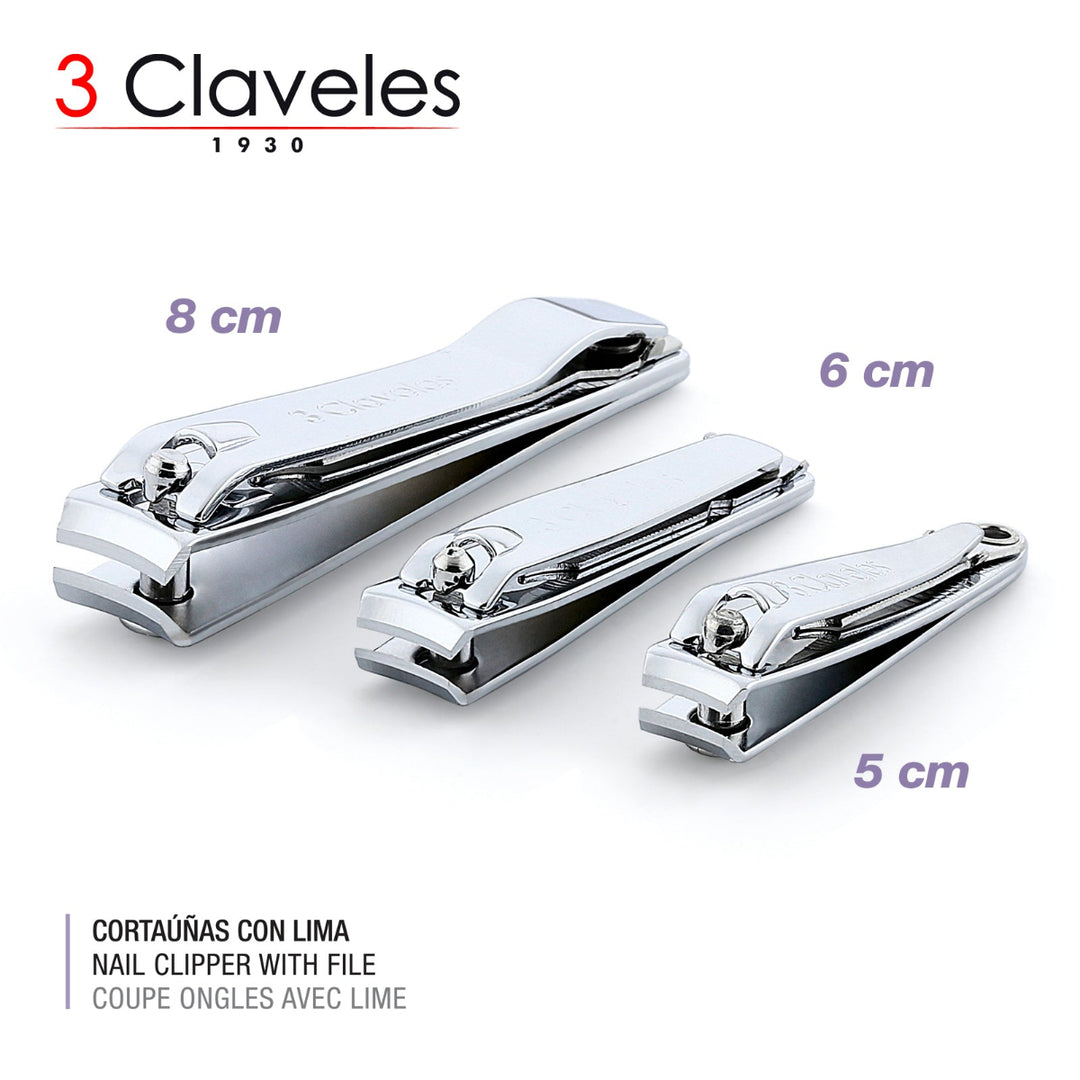 3 Claveles - Pack de 2 Cortaúñas con Lima para Manos de 6 cm en Acero al Carbono
