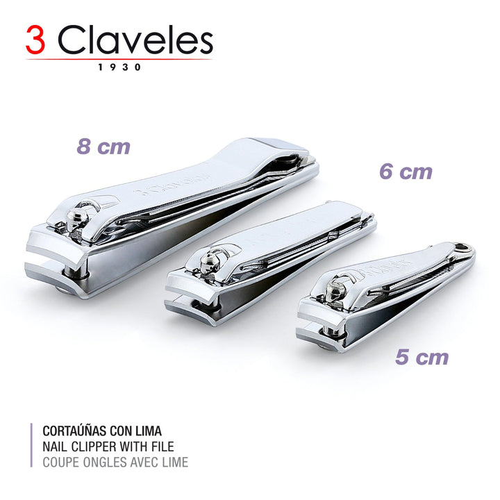 3 Claveles - Pack de 2 Cortaúñas con Lima para Manos de 6 cm en Acero al Carbono