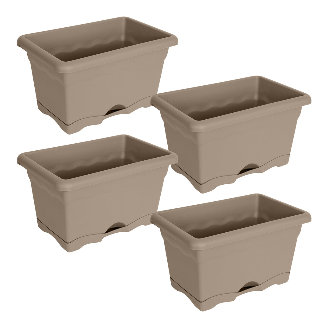 Plastiken TERRA - Set de 4 Jardineras con Plato Integrado. Medida 30 cm 6L. Taupe