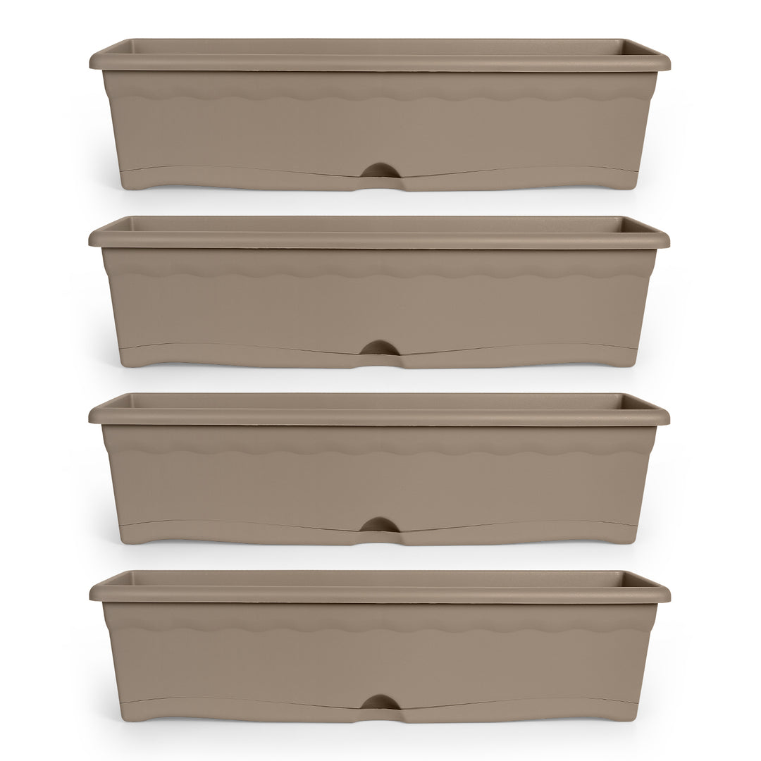 Plastiken TERRA - Set de 4 Jardineras con Plato Integrado. Medida 60 cm 12L. Taupe