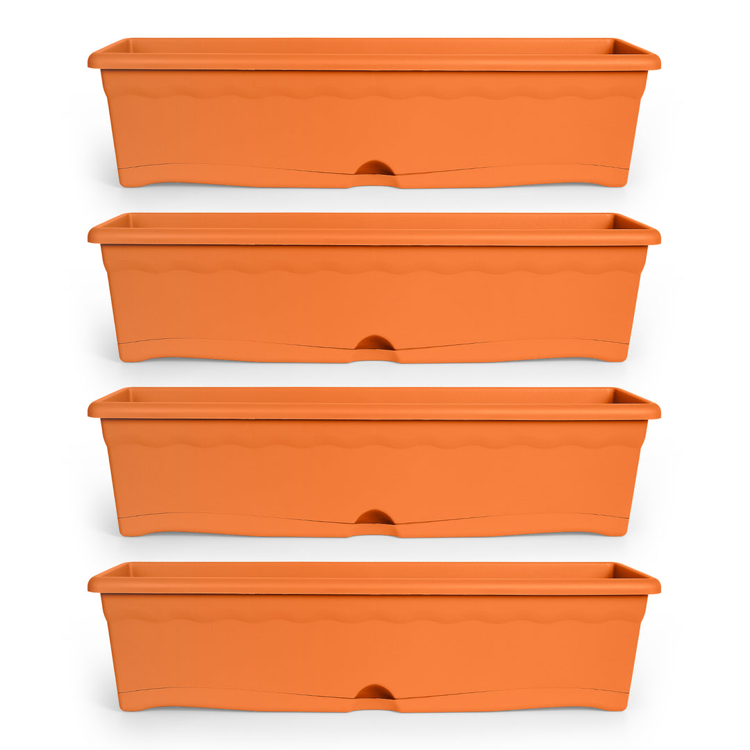 Plastiken TERRA - Set de 4 Jardineras con Plato Integrado. Medida 60 cm 12L. Terracota